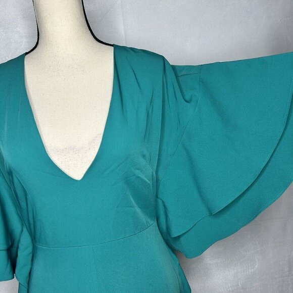 Lavish Alice Size 6 Teal Deep V-Neck Butterfly Sleeve Sheath Dress NWT Lined - Picture 4 of 9